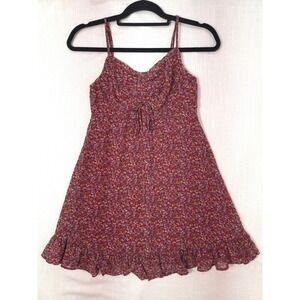 Papaya Maroon Spaghetti Strap Micro Mini Sundress Yellow Ditsy Floral S